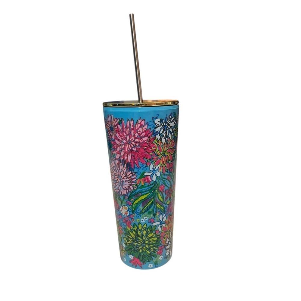 LILLY PULITZER ACRYLIC TUMBLER WITH STRAW, WALKING ON SUNSHINE